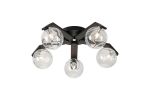Bagno 54cm Flush Ceiling, 5 Light G9, IP44, Black/Polished Chrome/Clear Waved Round Glass