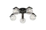 Bagno 54cm Flush Ceiling, 5 Light G9, IP44, Black/Polished Chrome/Clear Swirl Round Glass
