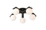 Bagno 54cm Flush Ceiling, 5 Light G9, IP44, Black/Polished Chrome/Opal Round Segment Glass