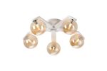 Bagno 54cm Flush Ceiling, 5 Light G9, IP44, White/Polished Chrome/Amber Smooth Round Glass