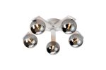 Bagno 54cm Flush Ceiling, 5 Light G9, IP44, White/Polished Chrome/Smoke Smooth Round Glass