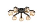 Bagno 64cm Flush Ceiling, 7 Light G9, IP44, Black/Polished Chrome/Amber Smooth Round Glass