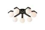 Bagno 64cm Flush Ceiling, 7 Light G9, IP44, Black/Polished Chrome/Opal Smooth Round Glass