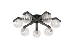 Bagno 64cm Flush Ceiling, 7 Light G9, IP44, Black/Polished Chrome/Clear Ribbed Round Glass