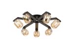 Bagno 64cm Flush Ceiling, 7 Light G9, IP44, Black/Polished Chrome/Amber Smooth Tubular Glass