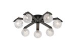 Bagno 64cm Flush Ceiling, 7 Light G9, IP44, Black/Polished Chrome/Clear Cross Pattern Round Glass