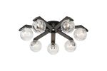 Bagno 64cm Flush Ceiling, 7 Light G9, IP44, Black/Polished Chrome/Clear Waved Round Glass