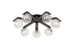 Bagno 64cm Flush Ceiling, 7 Light G9, IP44, Black/Polished Chrome/Clear Swirl Round Glass