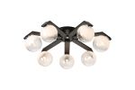 Bagno 64cm Flush Ceiling, 7 Light G9, IP44, Black/Polished Chrome/White Two-Tone Snow Specks Round Glass