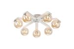Bagno 64cm Flush Ceiling, 7 Light G9, IP44, White/Polished Chrome/Amber Smooth Round Glass