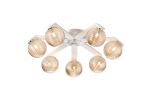 Bagno 64cm Flush Ceiling, 7 Light G9, IP44, White/Polished Chrome/Amber Ribbed Round Glass