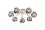 Bagno 64cm Flush Ceiling, 7 Light G9, IP44, White/Polished Chrome/Smoke Ribbed Round Glass