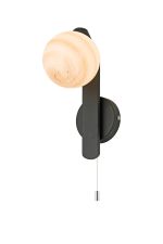 Bagno Pull Switch Wall Light, 1 Light G9, IP44, Black/Polished Chrome/Brown Round Marble Effect Glass