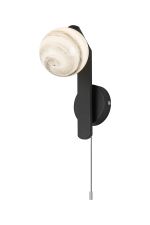 Bagno Pull Switch Wall Light, 1 Light G9, IP44, Black/Polished Chrome/Grey Round Marble Effect Glass