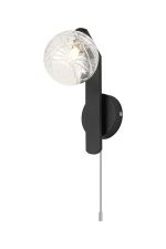 Bagno Pull Switch Wall Light, 1 Light G9, IP44, Black/Polished Chrome/Clear Dune Effect Round Glass