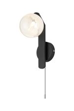 Bagno Pull Switch Wall Light, 1 Light G9, IP44, Black/Polished Chrome/White Two-Tone Snow Specks Round Glass