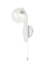 Bagno Pull Switch Wall Light, 1 Light G9, IP44, White/Polished Chrome/Clear Smooth Round Glass