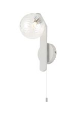 Bagno Pull Switch Wall Light, 1 Light G9, IP44, White/Polished Chrome/Clear Ribbed Round Glass