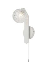Bagno Pull Switch Wall Light, 1 Light G9, IP44, White/Polished Chrome/Clear Cross Pattern Round Glass