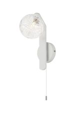 Bagno Pull Switch Wall Light, 1 Light G9, IP44, White/Polished Chrome/Clear Dune Effect Round Glass