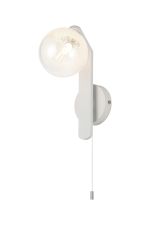 Bagno Pull Switch Wall Light, 1 Light G9, IP44, White/Polished Chrome/White Two-Tone Snow Specks Round Glass