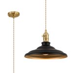 Carman 35cm 1 Light Braided Pendant, Round Tiered Metal Shade, Brass/Pale Gold/Matt Black/Gold