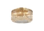 Aster 40cm Round Flush Ceiling Light, 6 x E14, Brass/Clear Glass