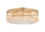 Aster 60cm Round Flush Ceiling Light, 9 x E14, Brass/Clear Glass