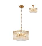 Aster 40cm Round Pendant, 6 x E14, Brass/Clear Glass