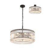 Aster 60cm Round Pendant/Semi Ceiling, 9 x E14, Black/Clear Glass