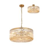 Aster 60cm Round Pendant/Semi Ceiling, 9 x E14, Brass/Smoke Brown Glass