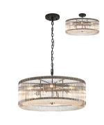 Aster 78cm Round Pendant/Semi Ceiling, 12 x E14, Black/Clear Glass, Item Weight: 16kg