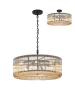 Aster 78cm Round Pendant/Semi Ceiling, 12 x E14, Black/Smoke Brown Glass, Item Weight: 16kg