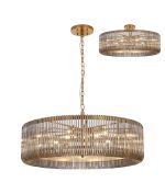 Aster 1m Round Pendant/Semi Ceiling, 15 x E14, Brass/Smoke Glass, Item Weight: 22kg