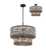 Aster 78cm 2 Tier Round Pendant/Semi Ceiling, 16 x E14, Black/Smoke Glass, Item Weight: 28kg