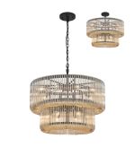 Aster 78cm 2 Tier Round Pendant/Semi Ceiling, 16 x E14, Black/Smoke Brown Glass, Item Weight 28kg