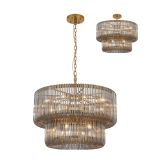 Aster 78cm 2 Tier Round Pendant/Semi Ceiling, 16 x E14, Brass/Smoke Glass, Item Weight 28kg