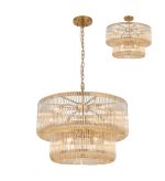 Aster 78cm 2 Tier Round Pendant/Semi Ceiling, 16 x E14, Brass/Smoke Brown Glass, Item Weight 28kg