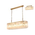 Aster 100 x 35cm Oval Linear Pendant/Semi Ceiling, 14 x E14, Brass/Frosted Glass