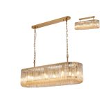 Aster 100 x 35cm Oval Linear Pendant/Semi Ceiling, 14 x E14, Brass/Smoke Brown Glass