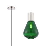 Odeyscene 23cm Pendant With Narrow Glass, 1 x E27, Polished Nickel/Bottle Green/Dark Grey Braided Cable