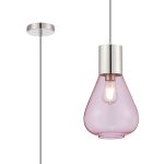 Odeyscene 23cm Pendant With Narrow Glass, 1 x E27, Polished Nickel/Pink/Dark Grey Braided Cable