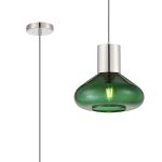 Odeyscene 31cm Pendant With Wide Glass, 1 x E27, Polished Nickel/Bottle Green/Dark Grey Braided Cable
