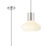 Odeyscene 31cm Pendant With Wide Glass, 1 x E27, Polished Nickel/Opal/Dark Grey Braided Cable