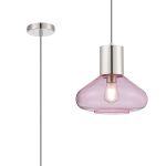 Odeyscene 31cm Pendant With Wide Glass, 1 x E27, Polished Nickel/Pink/Dark Grey Braided Cable