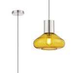 Odeyscene 31cm Pendant With Wide Glass, 1 x E27, Polished Nickel/Yellow/Dark Grey Braided Cable