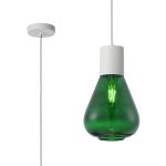 Odeyscene 23cm Pendant With Narrow Glass, 1 x E27, Satin White/Bottle Green/Clear Twisted Cable