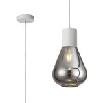 Odeyscene 23cm Pendant With Narrow Glass, 1 x E27, Satin White/Smoke/Clear Twisted Cable