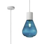 Odeyscene 23cm Pendant With Narrow Glass, 1 x E27, Satin White/Teal Blue/Clear Twisted Cable