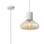 Odeyscene 31cm Pendant With Wide Glass, 1 x E27, Satin White/Amber/Clear Twisted Cable